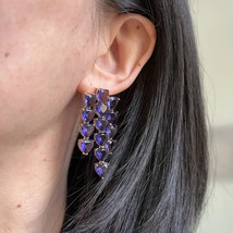 Heart Tassel Earring Fashion Broken Cubic Zirconia Blue for Women Luxury Jewelry - £28.30 GBP