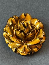 Vintage Black &amp; Goldtone Thick Dimensional Molded Plastic Rose Flower Brooch Pin - £11.76 GBP