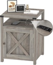 Farmhouse Nightstand With Charging Station, Rustic End Table Bedroom With - £87.06 GBP