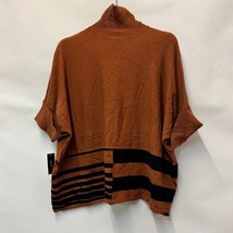 Alfani Womens Plus 2X Orange Black Striped Poncho Turtleneck Sweater NWT DD86 - $14.50