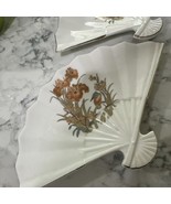 Vintage Porcelain Fan Dishes  Qty 2 Floral w Birds Gold Accents-Great Gift - $24.72