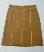 Vtg NWT Deadstock GAP Saddle Tan LEATHER  A-Line Skirt w Stitching Detail 4 30&quot; - £92.42 GBP