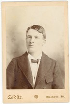 Antique Circa 1880s Cabinet Card Colditz Strong Looking Young Man Rochelle, IL - £7.52 GBP