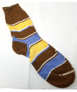 1970s Striped Geek Chic Crew Socks Brown Yellow Light Blue Retro Irregul... - $18.95