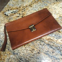 Vtg By R. O. N. A. Of New York Clutch Wristlet Purse Natural Leather Spain Brown - £58.39 GBP