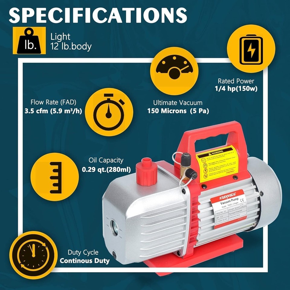 High-Performance Single-Stage HVAC Vacuum Pump 3.5CFM - Ideal for AC Repair Item image 5