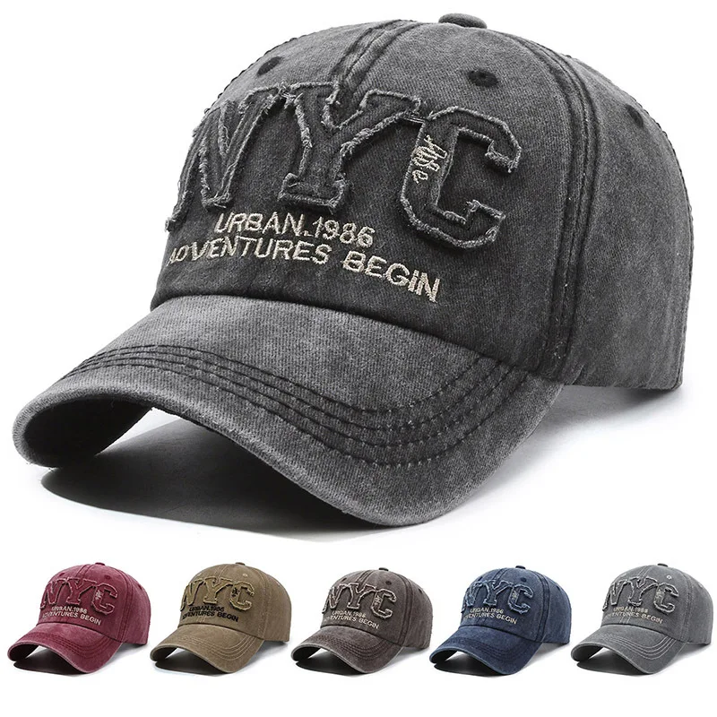 Spring/summer washed denim NYC Taped embroidered baseball cap Retro soft cap for - £10.73 GBP