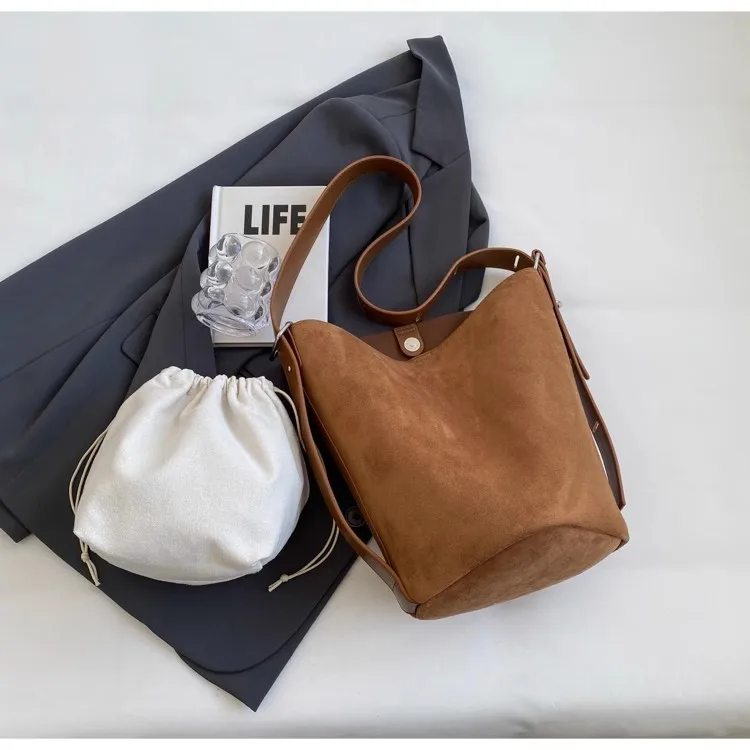 NIGEDU Women Bucket bag Matte Leather Female Messenger Crossbody bag Wid... - $52.74