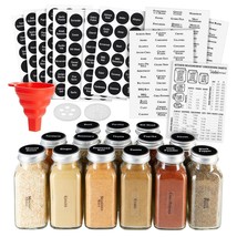 14 Pcs Large Glass Spice Jars Talented Kitchen with Labels Seasoning Kit - £41.46 GBP