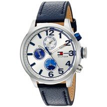 Tommy Hilfiger Uhr 1791240 mit Edelstahl und blauem Lederarmband - $104.67