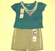 Garanimals Toddler Girls Outfit 12 Mo Turqoise Blue Glam T-Shirt &amp; Gray ... - $8.86