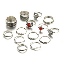 F me vintage bohemian midi finger rings set for women moon sun ethnic red natural stone thumb200