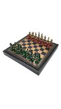 Italfama  Hand Painted Metal Camelot Small Set + Leatherette Chess Board - $214.00