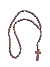 Natural Wood Rosary 55 Beads Handmade Catholic Prayer Beads Necklace Cro... - $368.88 MXN