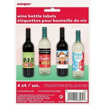 Christmas Holiday Beverage Wine Bottle Labels 4 Ct Party - £2.34 GBP