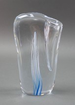 Marcolin Sweden M51 Signed Blue &amp; White Sea Anemone Art Crystal Vase 8&quot; Vintage - £115.65 GBP