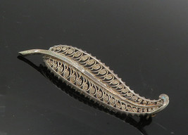 GERMANY 925 Sterling Silver - Vintage Filigree Feather Leaf Brooch Pin - BP4087 - £30.42 GBP
