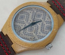Custom Made Solid Wood Case Leather Band Analog Quartz Watch Hours~New Battery - £10.64 GBP