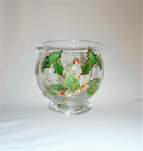 Lenox Holiday Glass Hurricane Votive Candle Holder Hand Painted Italy Holly - £11.59 GBP