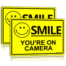 Anley 2 Pack Smile You&#39;re on Camera Sign 7 X 10 In Aluminum Warning Sign - £8.29 GBP
