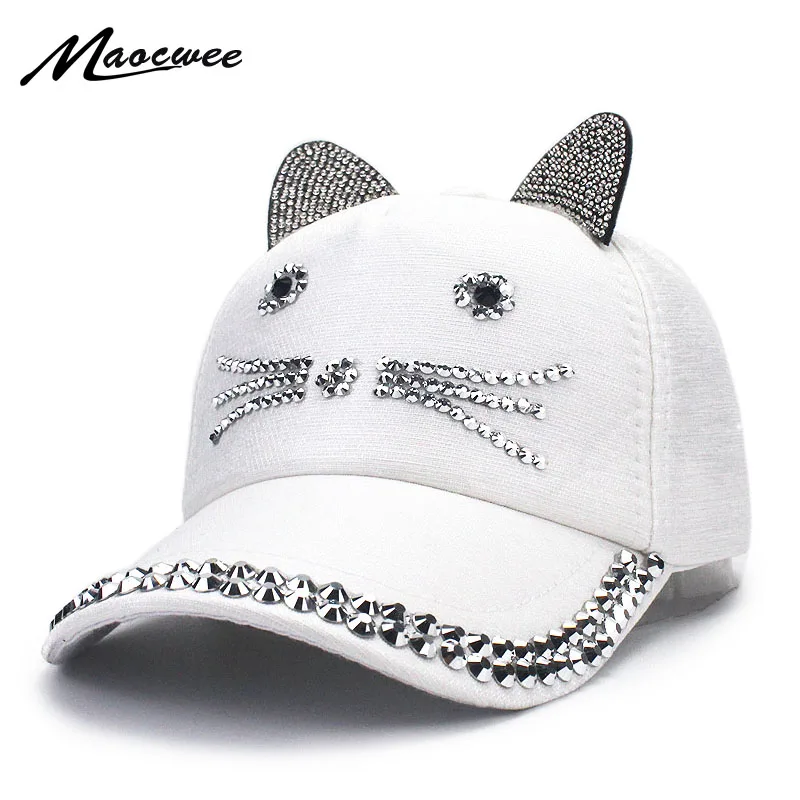 Cat Ear Diamond Baby Girl Cute Ear Baseball Cap Child Rebound Summer Adjustable - £10.82 GBP+