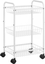 Songmics 3-Tier Metal Rolling Cart On Wheels With Baskets,, White Ubsc003W01. - £34.74 GBP
