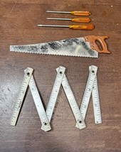 5 Vintage 1960&#39;s Marx Toy Tools ~ 3 screwdrivers, saw &amp; tape ruler - £15.95 GBP