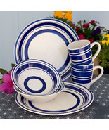 Royal Norfolk Blue Striped Stoneware Dinner Plates, 10½&quot; - $380.53 MXN