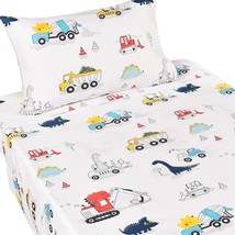 Dinosaur Construction Work Digger Cars Vehicle Cute Cozy Fun Twin Sheet ... - $62.99