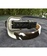 Custom made Vintage FABULOUS Cow hair BELT Black Moc Croc -Silver buckle... - $105.25 CAD
