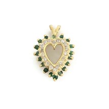 Authenticity Guarantee 
Vintage Diamond Emerald Open Heart Necklace Pend... - £699.04 GBP