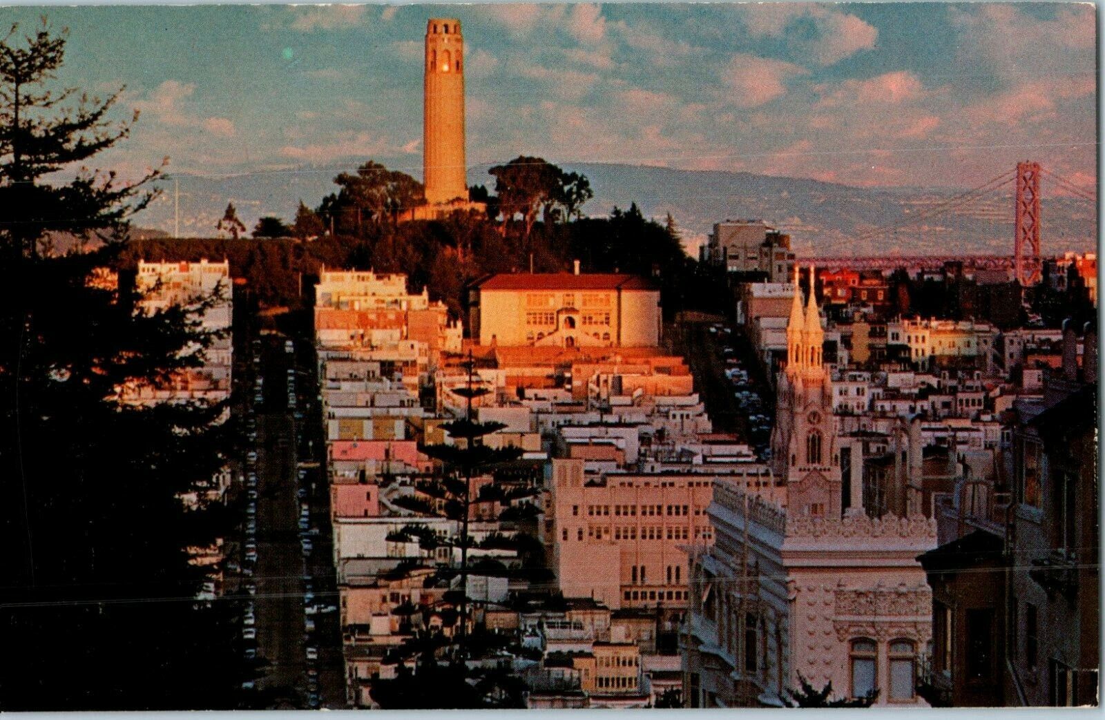 Historic Telegraph Hill and Coit Tower San Francisco California Postcard - $4.42