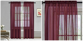 Elegance (2) Curtains Drapes Set 84&quot; Long Rod Pocket Solid - Burgundy - P02 - £26.62 GBP