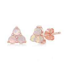 Sterling Silver Triple White Opal Cluster Stud Earrings - Rose Gold Plated - £23.29 GBP