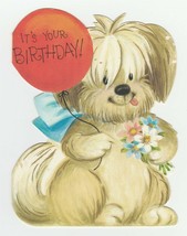 Vintage Birthday Card Sheepdog with Balloon Hallmark for Child 1960&#39;s - £7.87 GBP