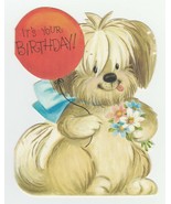 Vintage Birthday Card Sheepdog with Balloon Hallmark for Child 1960&#39;s - £7.88 GBP
