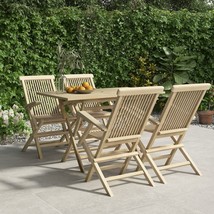  Garden Dining Set Grey Solid teak wood 5-piece set Foldable - $778.89 CAD