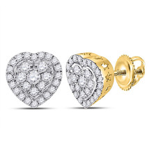 Authenticity Guarantee 
10kt Yellow Gold Womens Round Diamond Heart Earrings ... - £473.55 GBP