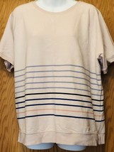 St Johns Bay Womens Size XXL Soft Cotton Beige Striped Top Shirt Short Sleeves - £5.41 GBP