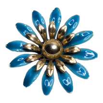 Sarah Coventry 1960s Vintage Blue Gold Enamel Daisy Flower Brooch Pin  - $29.69