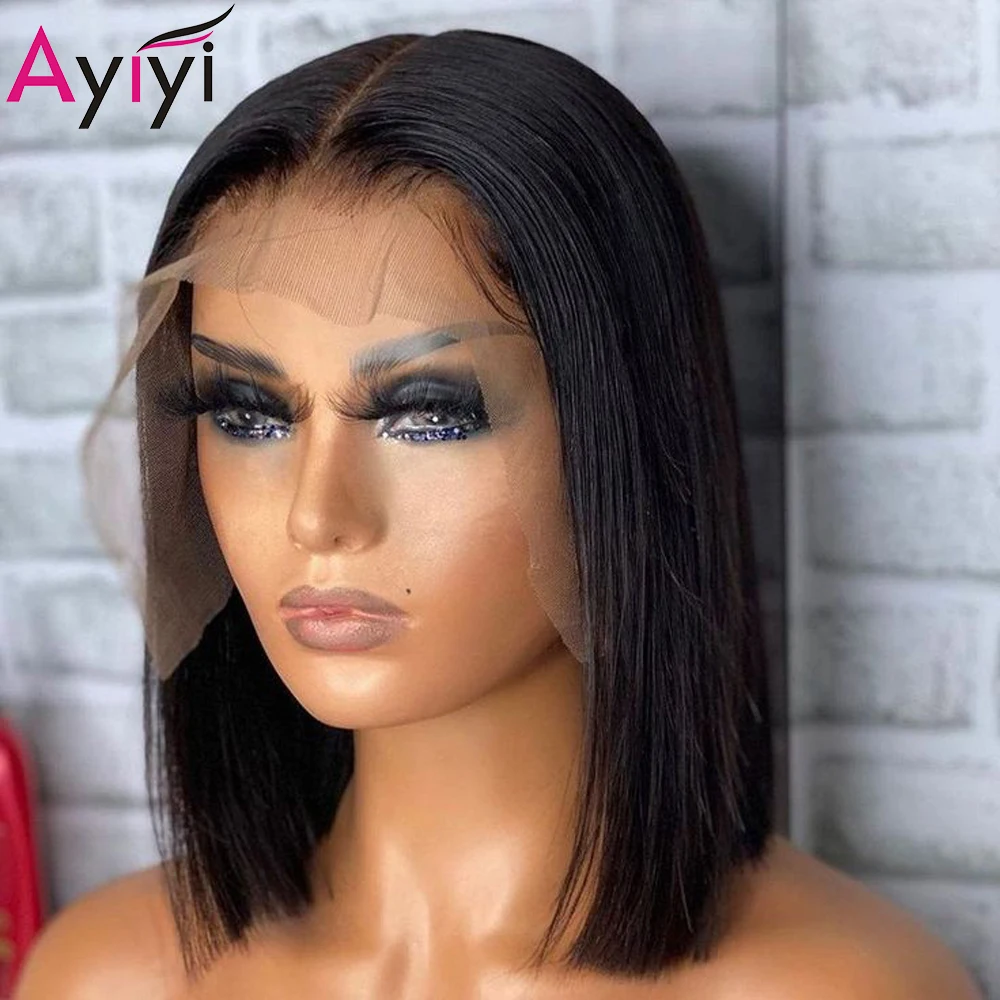 T Part Lace Front Wig Pre Plucked Straight Short Bob Human Hair Wigs For... - £48.27 GBP+