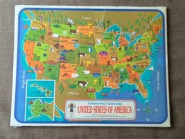 Vintage New 1968 USA Cardboard Frame-Tray Puzzle Educational Geography Map NOS - $22.24