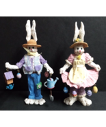 Pair of Garden Rabbits w/ Hanging Easter Eggs Holiday Decor Figurines 9&quot;... - $29.99