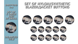 Set of Synthetic/Nylon Blazer Buttons 5 Large &amp; 10 Small - HB37626 - Grey - £4.71 GBP