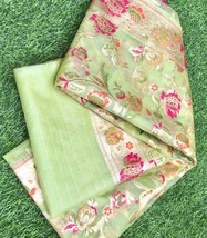 Green Organza With Banarasi Border Dupatta For Women, Veil, Indian Fashion DP010 - £37.52 GBP