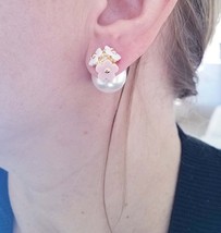 Double bead stud earrings Double sided pearl studs Large ball earrings Wedding j - £18.91 GBP