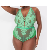 Lane Bryant CACIQUE Fishnet Lace Deep V-Neck Bodysuit KELLY GREEN Plus 1... - $80.57 CAD