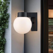 7 in. Black Outdoor Hardwired Wall Lantern Sconce with White Glass Black... - $21.85