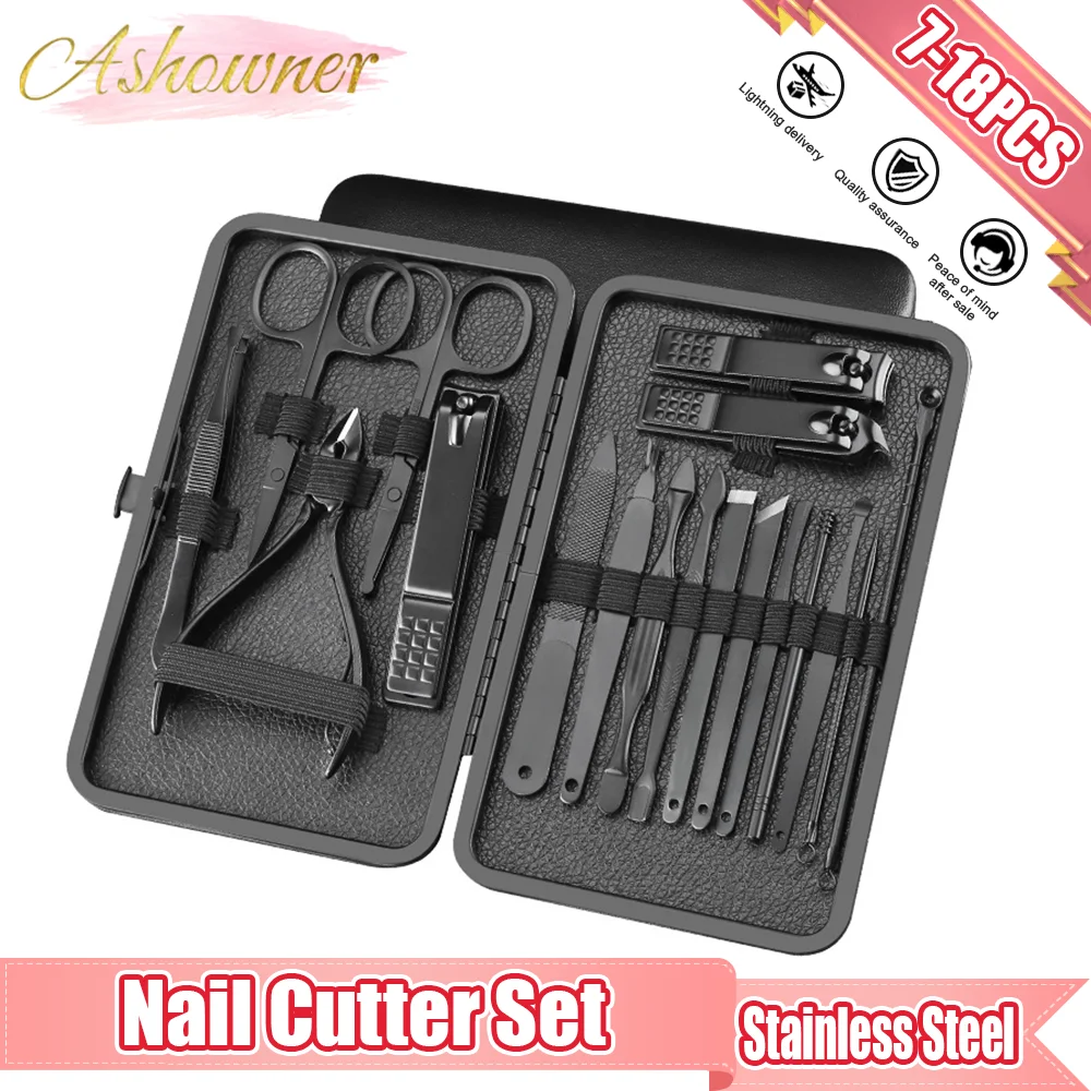 7-18PCS Nail Clipper Set Stainless Steel Manicure Cutter Trimmer Ear Spoon Nail - £11.29 GBP+