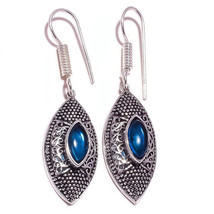 Blue Topaz Marquise Gemstone 925 Silver Overlay Handmade Oxidised Drop Earrings - £8.78 GBP